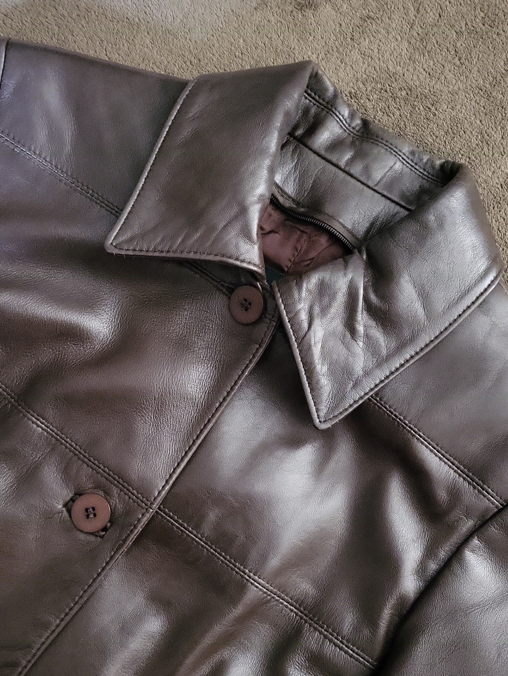 Vintage Danier Mid-length Leather Jacket Trench Coat w Pockets Sz S Dark Brown - Picture 16 of 16